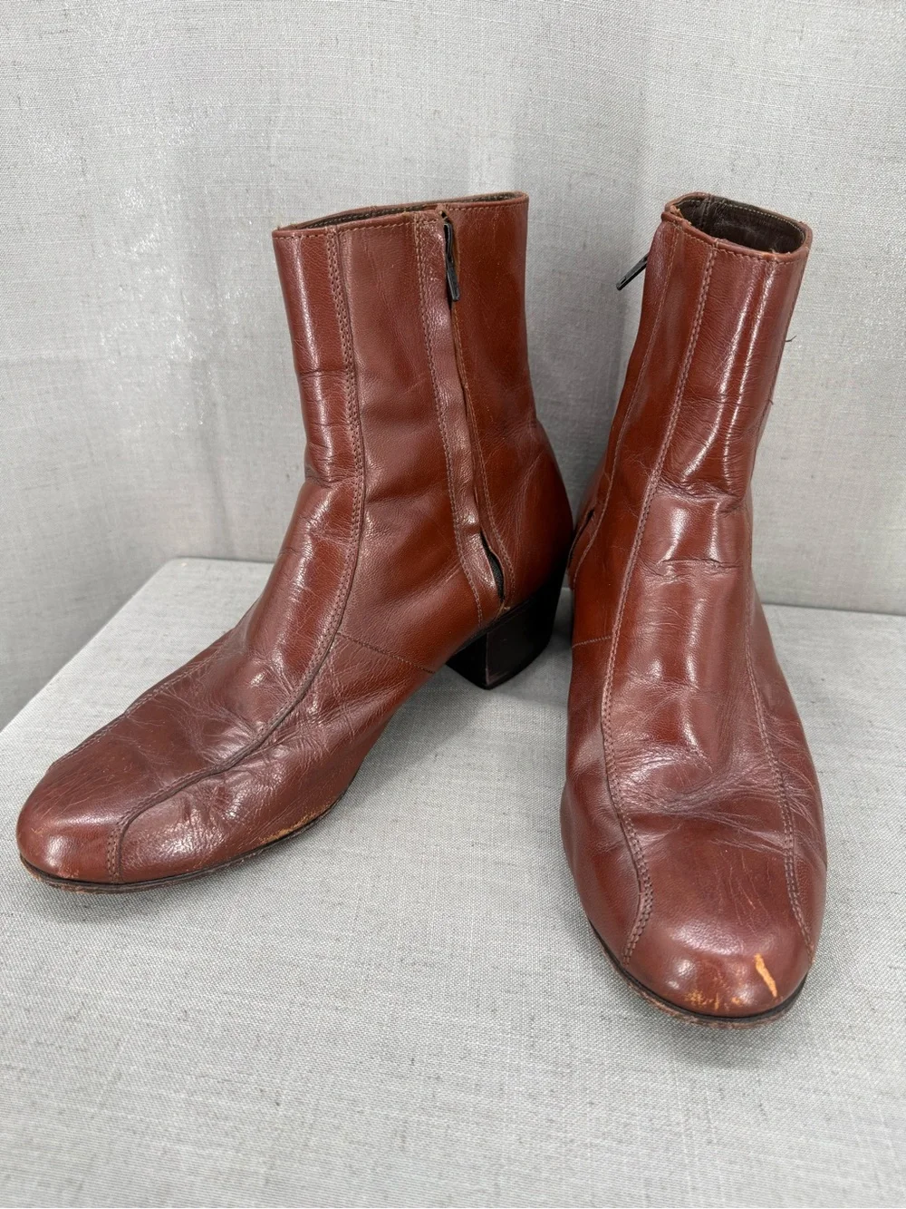 Florsheim Side Zip Ankle Boots Brown Mens SZ 10 D Leather Shoes Dress Shoes